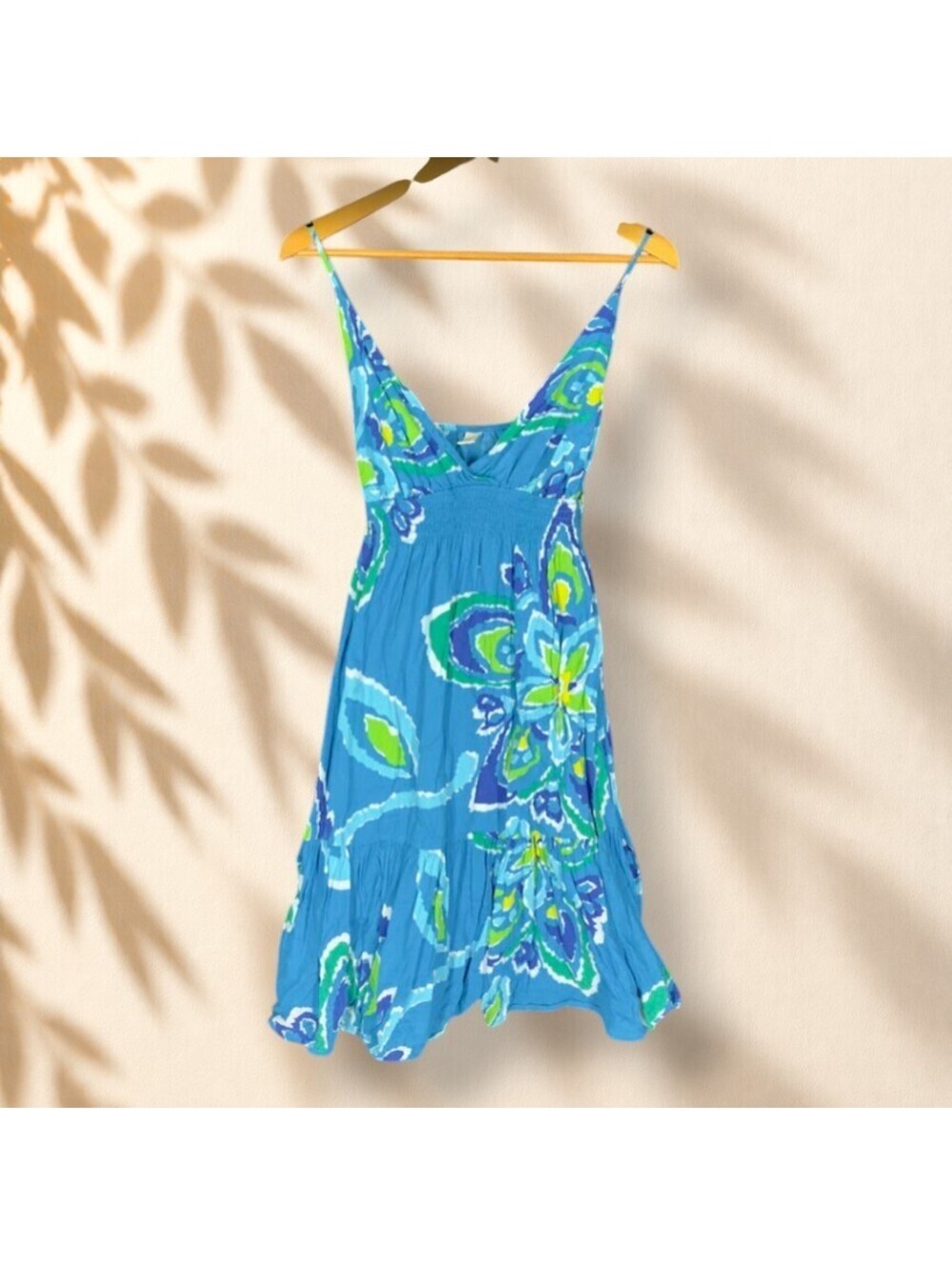 Old Navy Sundress Women S Small Blue Floral Midi V-Neck Elastic Waist Cotton